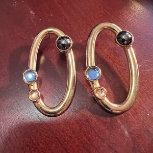 Vintage Ben-Amun Modernist Multi-Color Gold Tone Drop Pierced Earrings